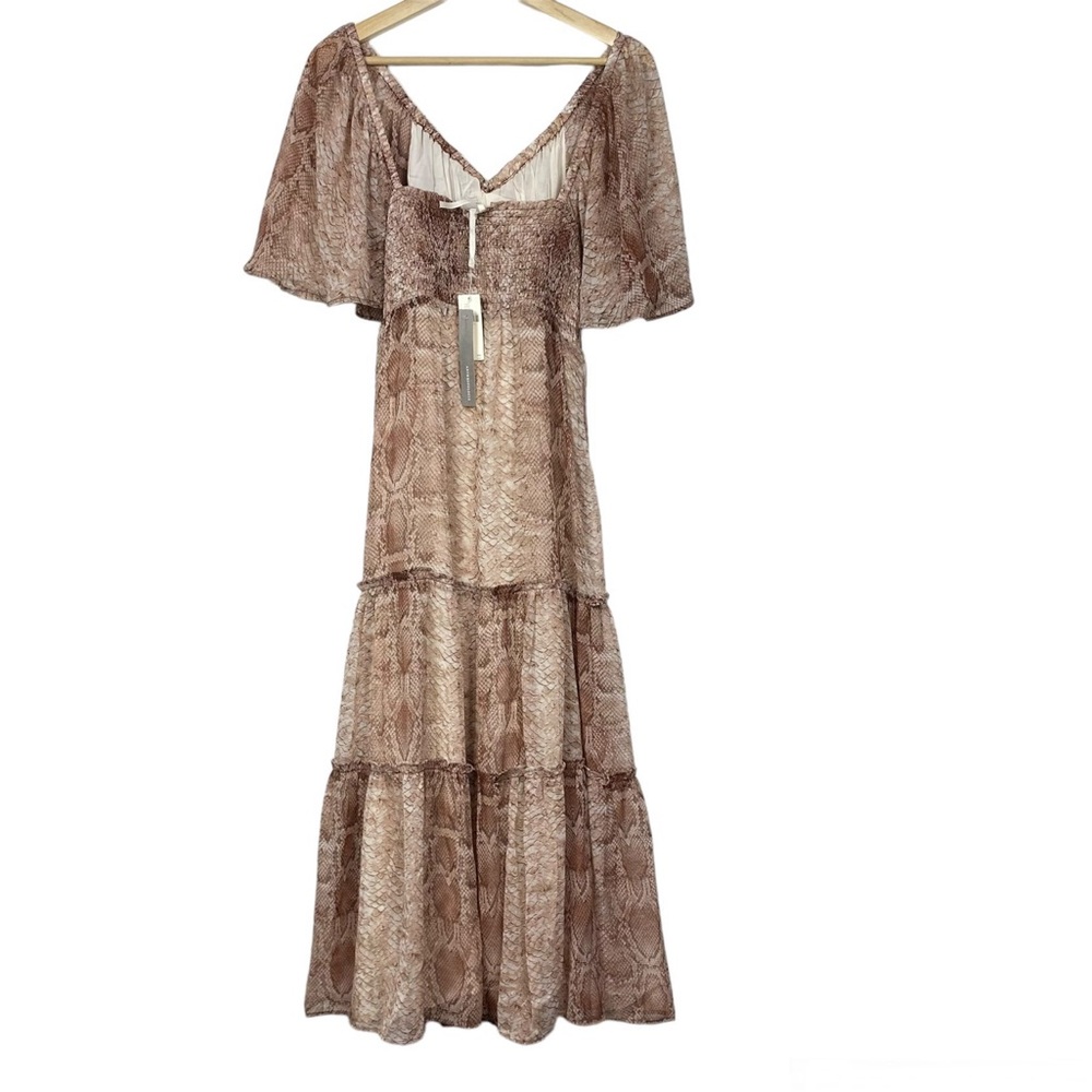 ANTHROPOLOGIE NWT Short Sleeve Tiered Maxi Dress, Snakeskin Print, Size Small - Picture 10 of 16